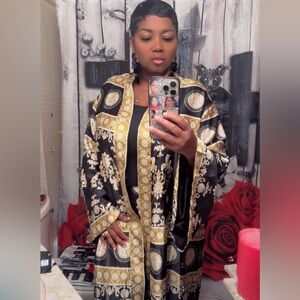 Elegant Black and Gold Kimono Robe with shorts